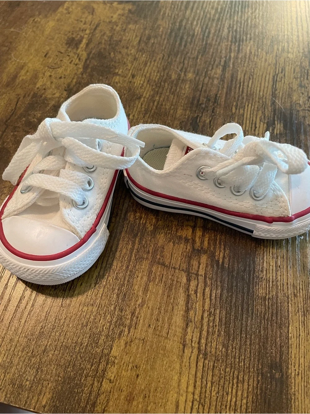 Converse White Canvas Kids Sneakers with Red Trim